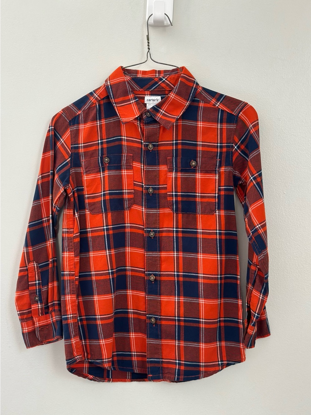 Carter’s Boys Size 8 Red Navy Plaid Button-Up Shirt